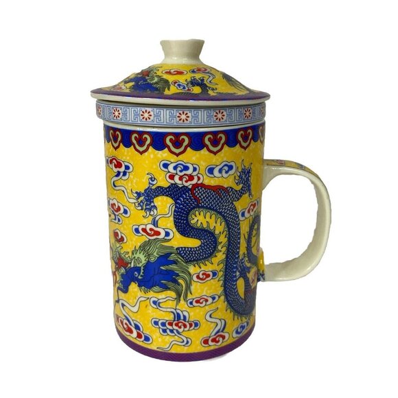 Chinese Hand Painted Vintage Tea Brewing Mug 3 Piece Set 5x3” - Picture 1 of 16